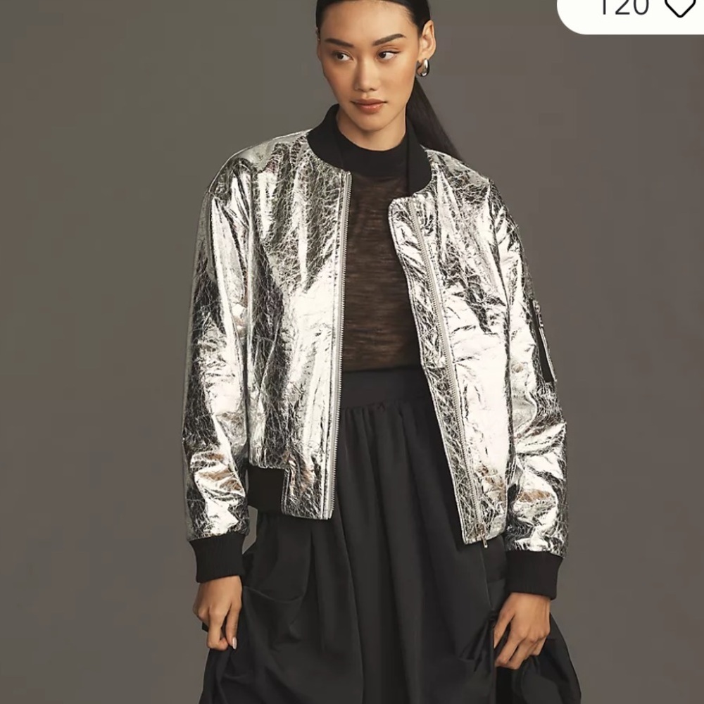 Avec Les Filles Crackle Metallic Bomber Jacket Size S